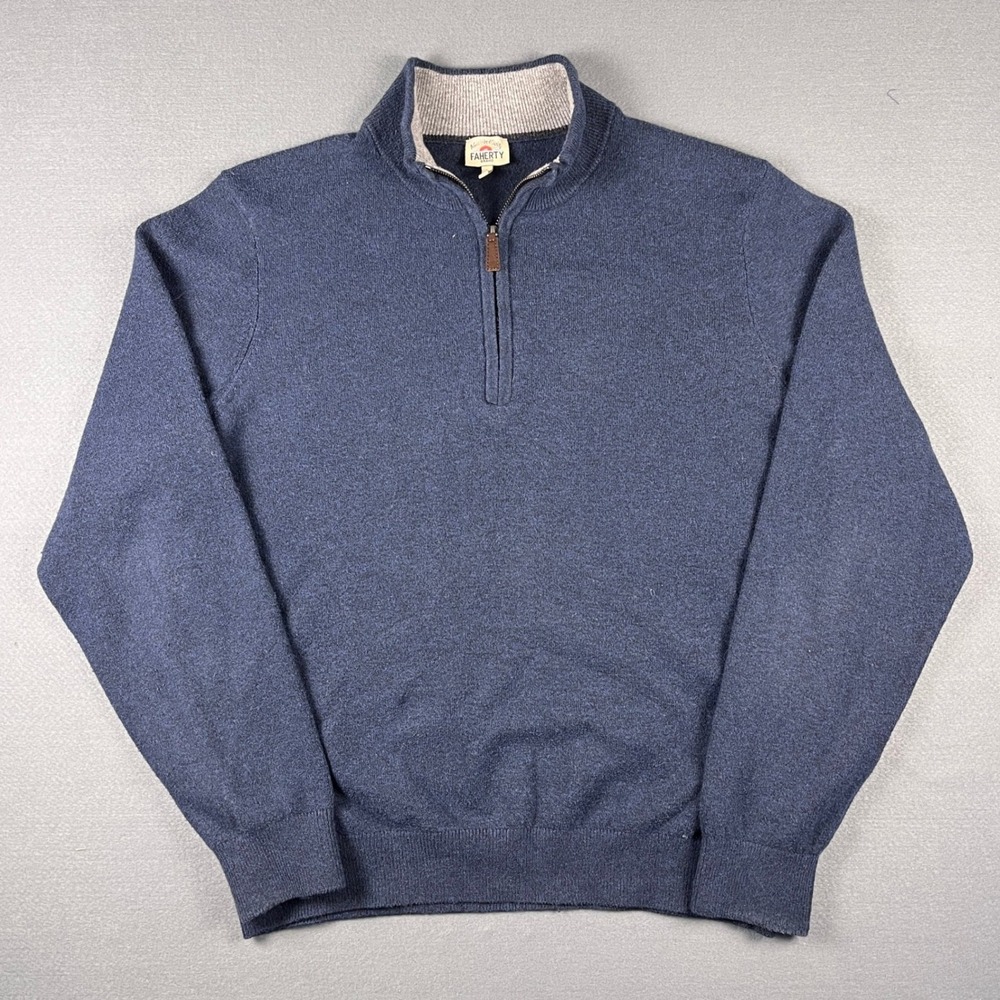 Faherty Mens Navy Jackson Heather Organic Cotton Quarter Zip Large MYF2205